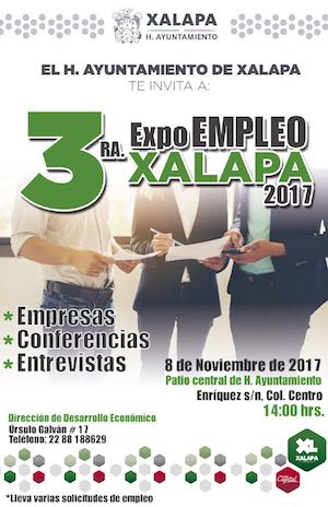 Este 8 de noviembre, 3ª ExpoEmpleo Xalapa 2017, en Palacio Municipal